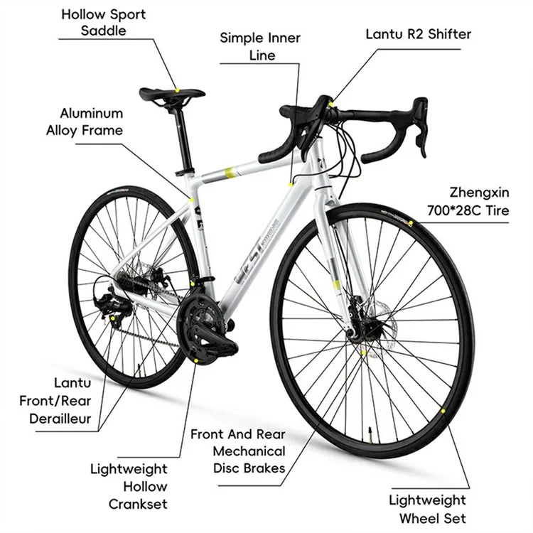 WEST BIKING JX100 700C Шоссейный велосипед, легкий алюминиевый, с дисковыми тормозами, для роста 175 - 190 см - Черный