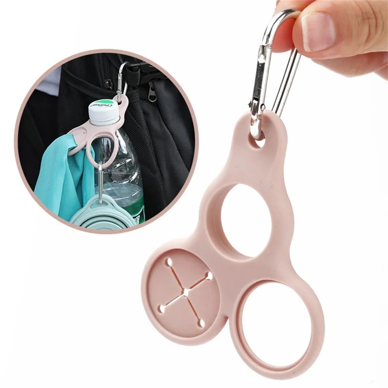 Outdoor Mountaineering Water Bottle Buckle 3 Holes Portable Silicone Towel Holder Carabiner - Pink