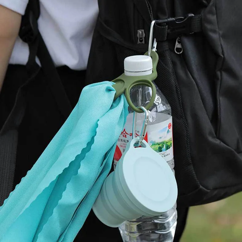 Outdoor Mountaineering Water Bottle Buckle 3 Holes Portable Silicone Towel Holder Carabiner - Pink