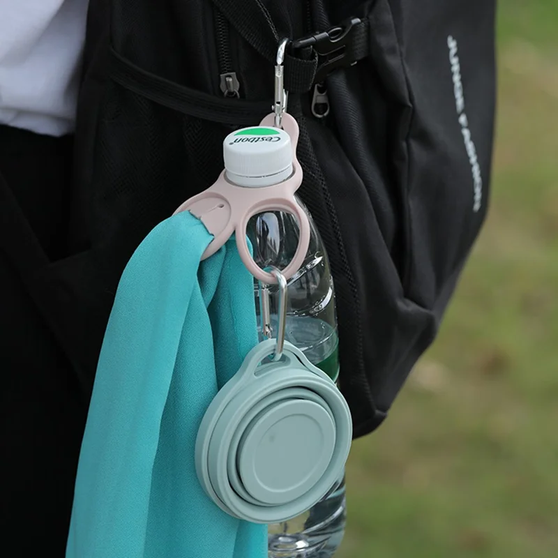 Outdoor Mountaineering Water Bottle Buckle 3 Holes Portable Silicone Towel Holder Carabiner - Pink