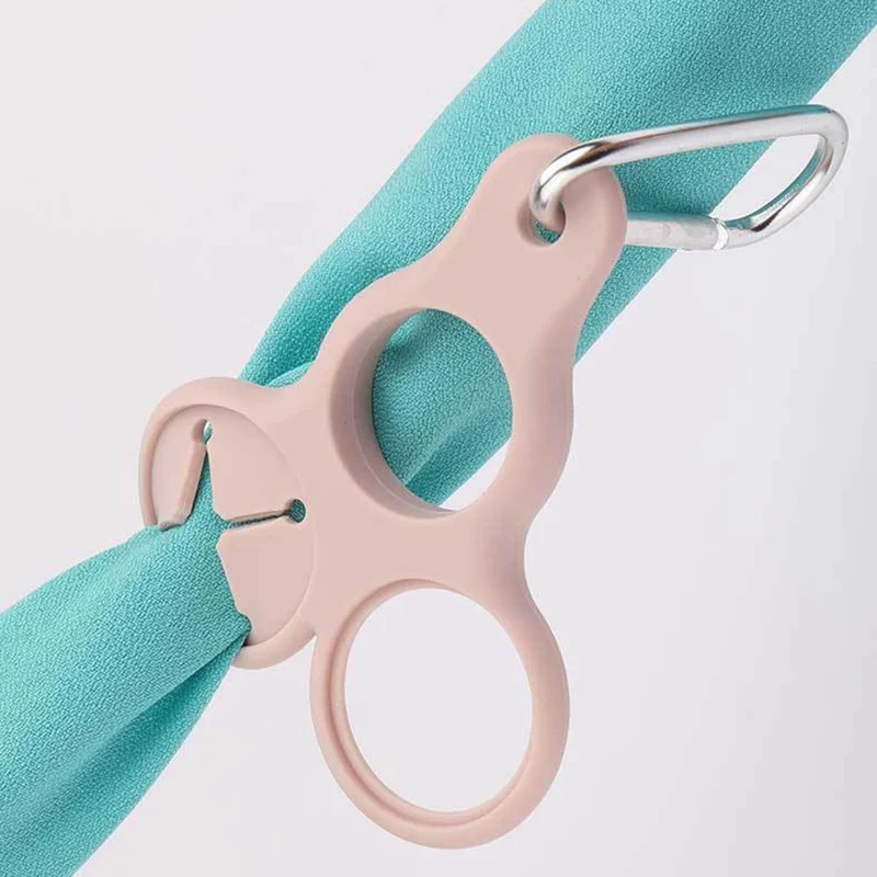 Outdoor Mountaineering Water Bottle Buckle 3 Holes Portable Silicone Towel Holder Carabiner - Pink