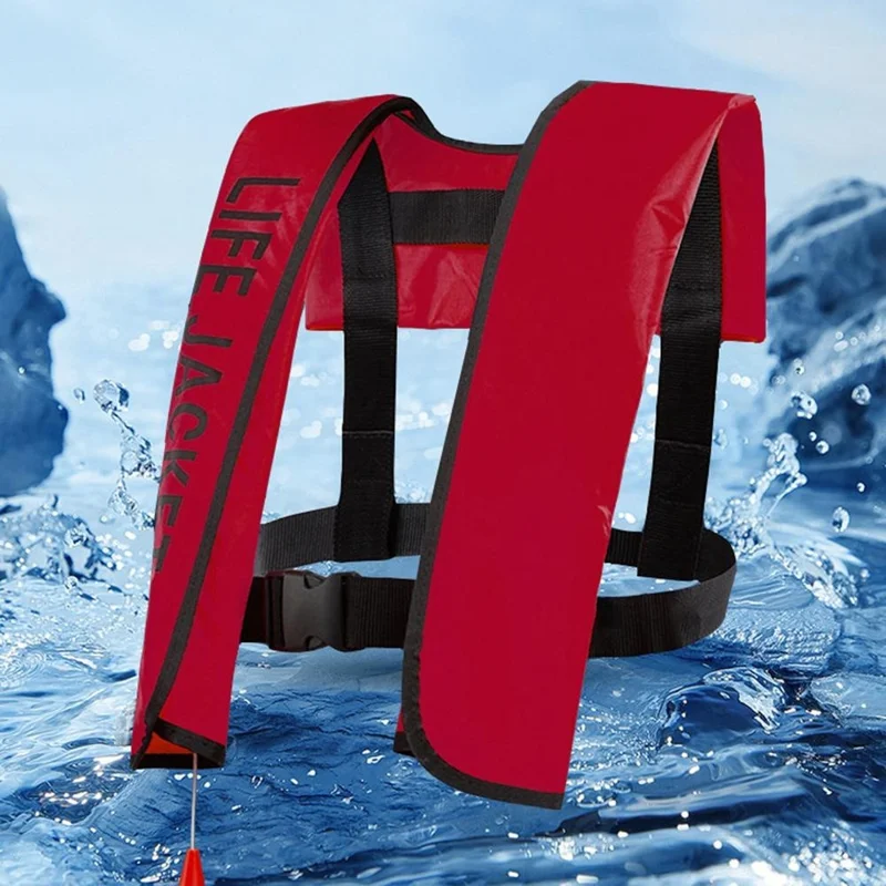 JH-CQJSY-01 Manual Version Portable Inflatable Life Jacket Adult 300D Nylon 150N High Buoyancy Vest - Red