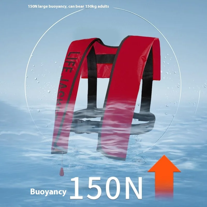 JH-CQJSY-01 Manual Version Portable Inflatable Life Jacket Adult 300D Nylon 150N High Buoyancy Vest - Red