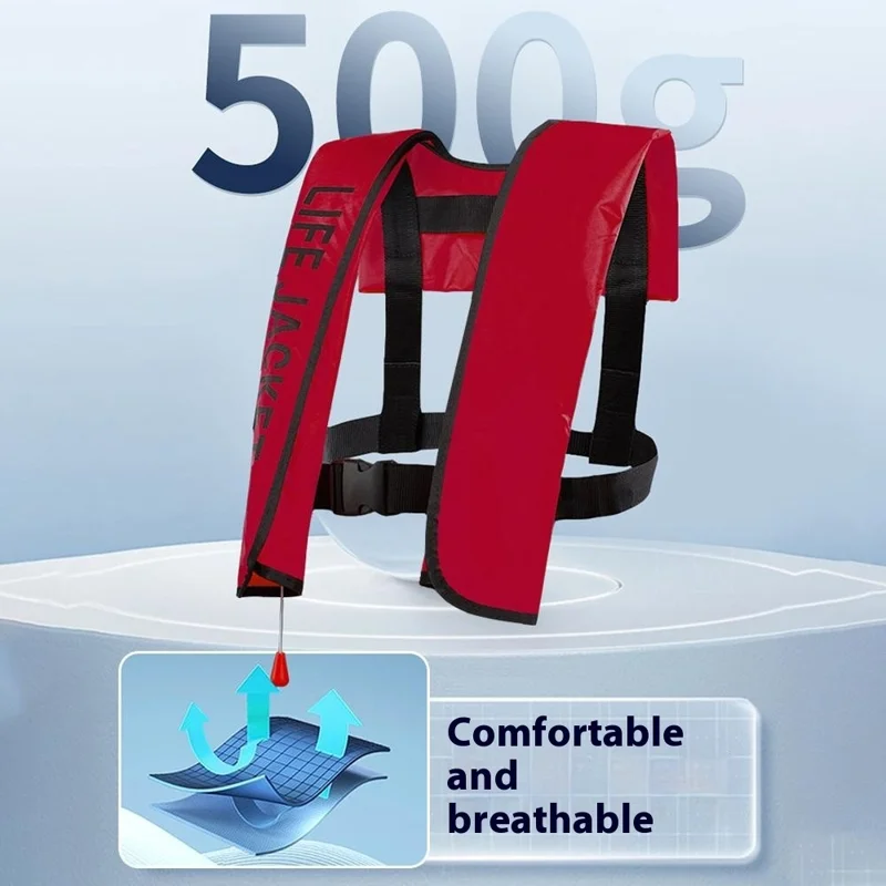 JH-CQJSY-01 Manual Version Portable Inflatable Life Jacket Adult 300D Nylon 150N High Buoyancy Vest - Red