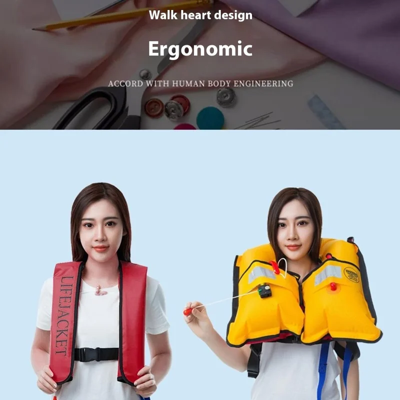 JH-CQJSY-01 Manual Version Portable Inflatable Life Jacket Adult 300D Nylon 150N High Buoyancy Vest - Red