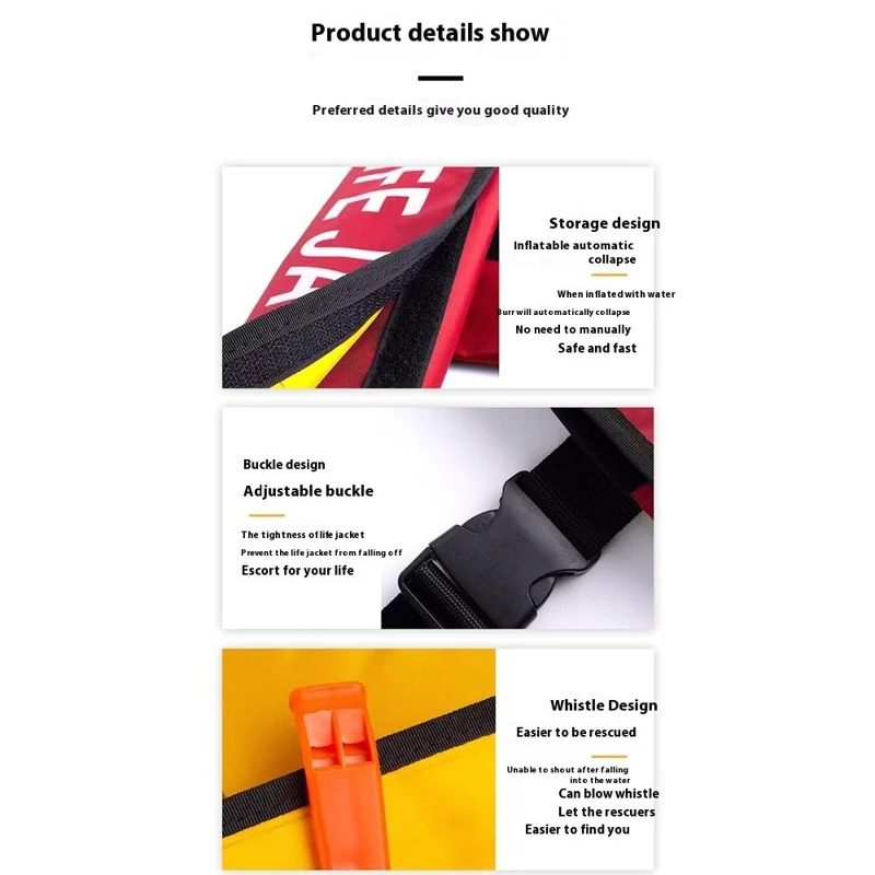 JH-CQJSY-01 Manual Version Portable Inflatable Life Jacket Adult 300D Nylon 150N High Buoyancy Vest - Red