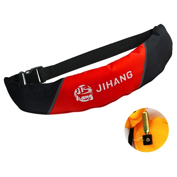 JIHANG Manual Inflation Portable Inflatable Life Belt 600D Nylon Fishing Emergency Flotation Life Ring - Black+Red