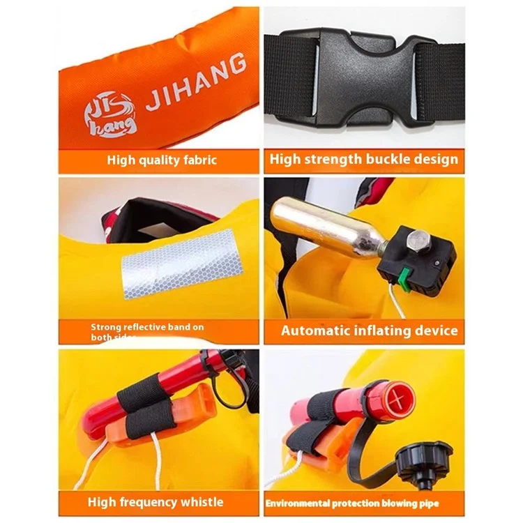 JIHANG Gilet de Sauvetage Gonflage Automatique Portable en Nylon 600D - Anneau de Flottaison de Secours pour Pêche - Jaune
