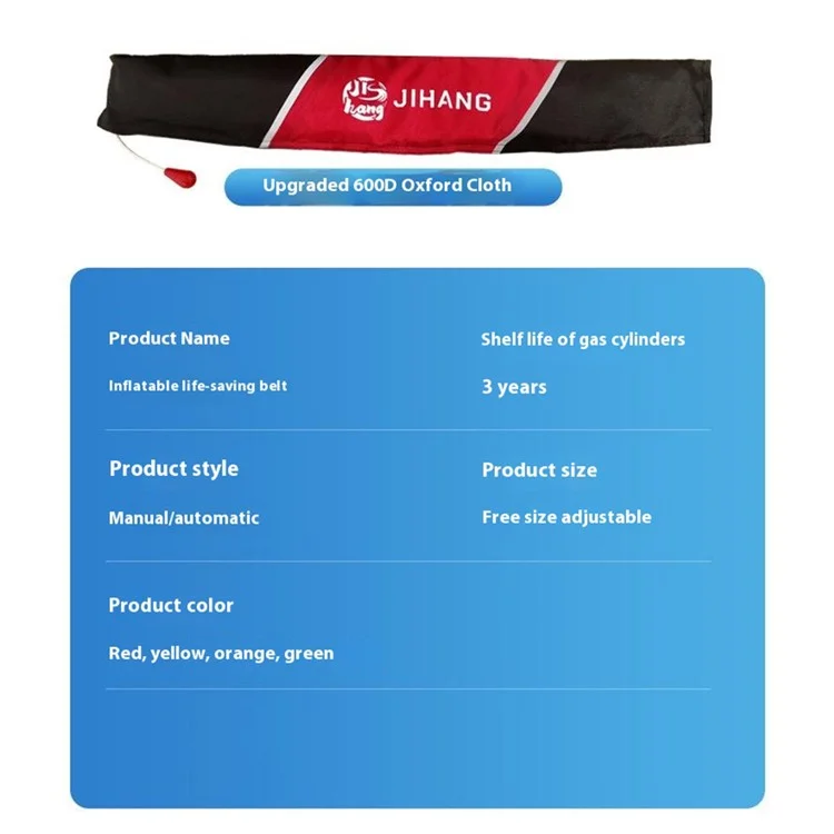 JIHANG Gilet de Sauvetage Gonflage Automatique Portable en Nylon 600D - Anneau de Flottaison de Secours pour Pêche - Jaune