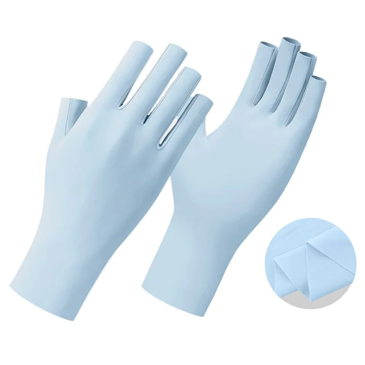JLST 1 Pair Women Summer Thin Ice Silk UV Protection Gloves Breathable Cycling Manicure Half Finger Gloves - Sky Blue