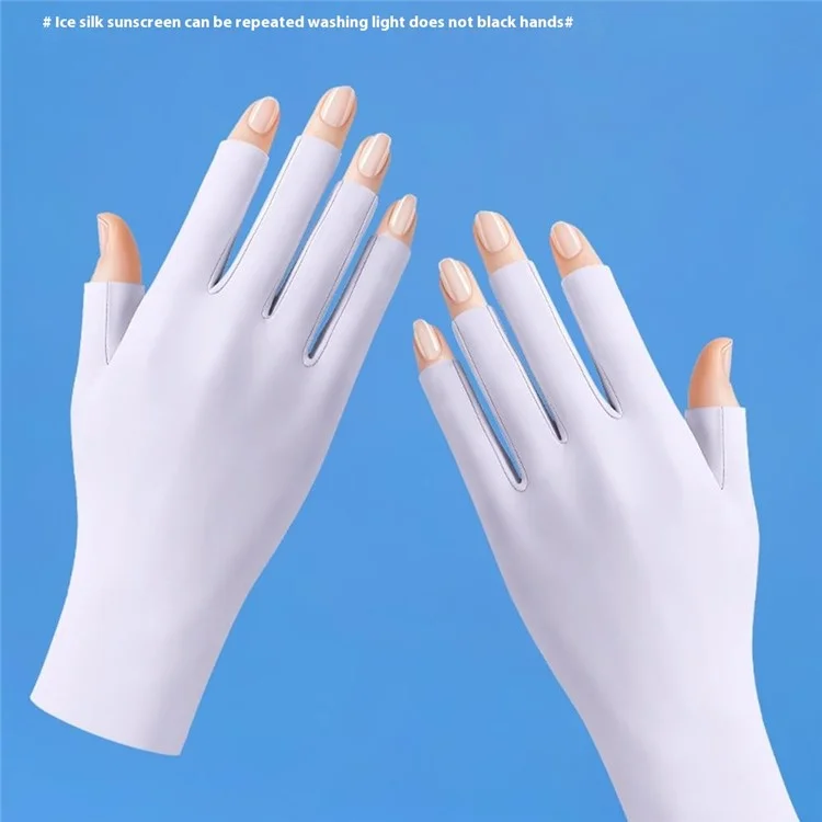 JLST 1 Pair Women Summer Thin Ice Silk UV Protection Gloves Breathable Cycling Manicure Half Finger Gloves - Sky Blue