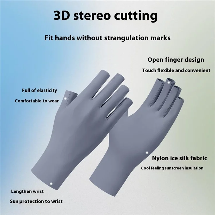 JLST 1 Pair Women Summer Thin Ice Silk UV Protection Gloves Breathable Cycling Manicure Half Finger Gloves - Sky Blue