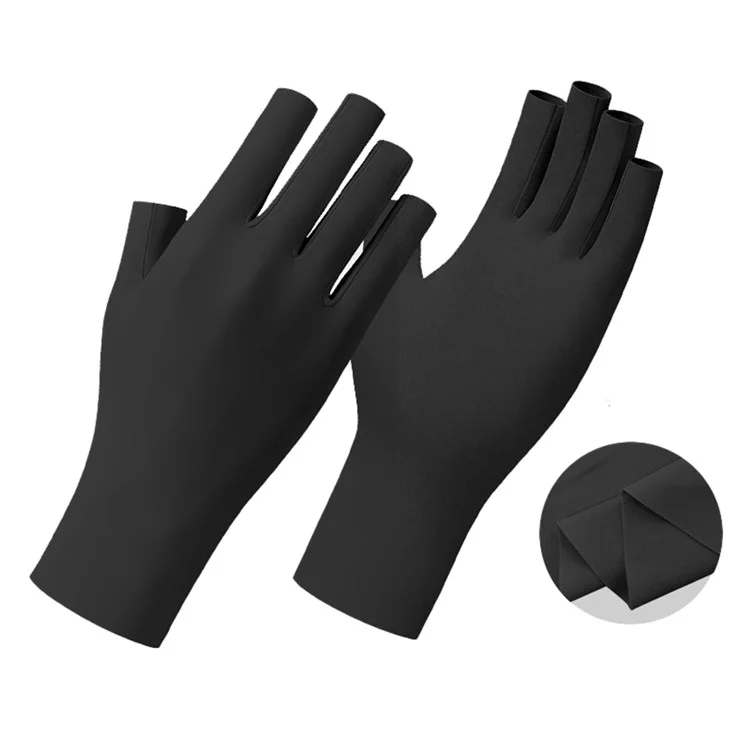 JLST 1 Pair Women Summer Thin Ice Silk UV Protection Gloves Breathable Cycling Manicure Half Finger Gloves - Black