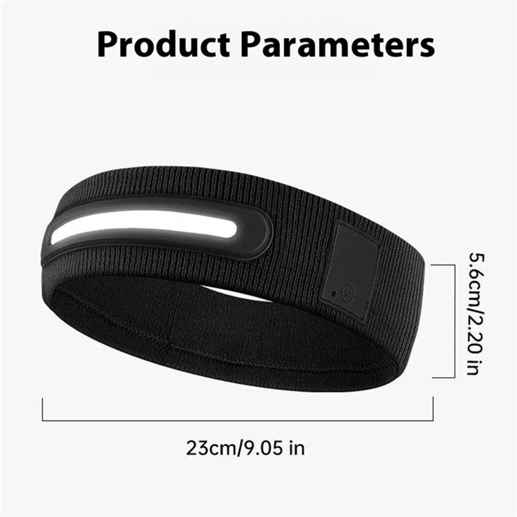 Z3-TD3 LED Headband Running Rechargeable Light Up Headwear Sweat Absorbing 3 Light Modes Hair Band - Black