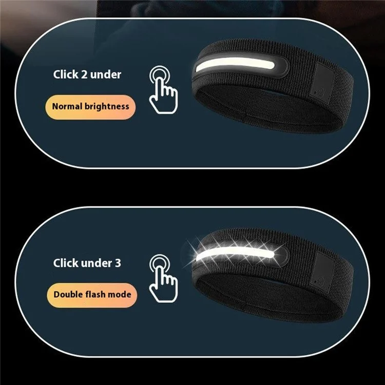Z3-TD3 LED Headband Running Rechargeable Light Up Headwear Sweat Absorbing 3 Light Modes Hair Band - Black
