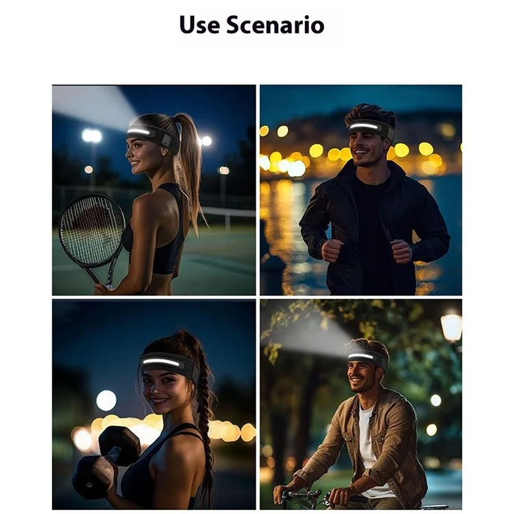 Z3-TD3 LED Headband Running Rechargeable Light Up Headwear Sweat Absorbing 3 Light Modes Hair Band - Black