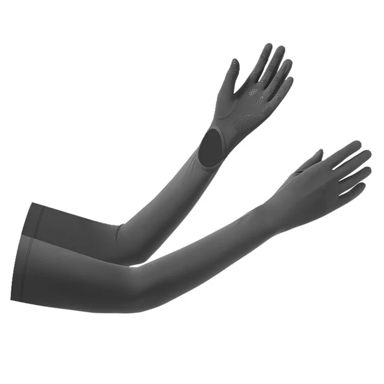 BSCKXT 1 Pair Breathable Ice Silk Armguard Sun Protection Full Finger Arm Sleeves for Outdoor Sports - Dark Grey
