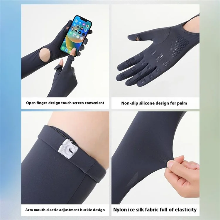 BSCKXT 1 Pair Breathable Ice Silk Armguard Sun Protection Full Finger Arm Sleeves for Outdoor Sports - Dark Grey