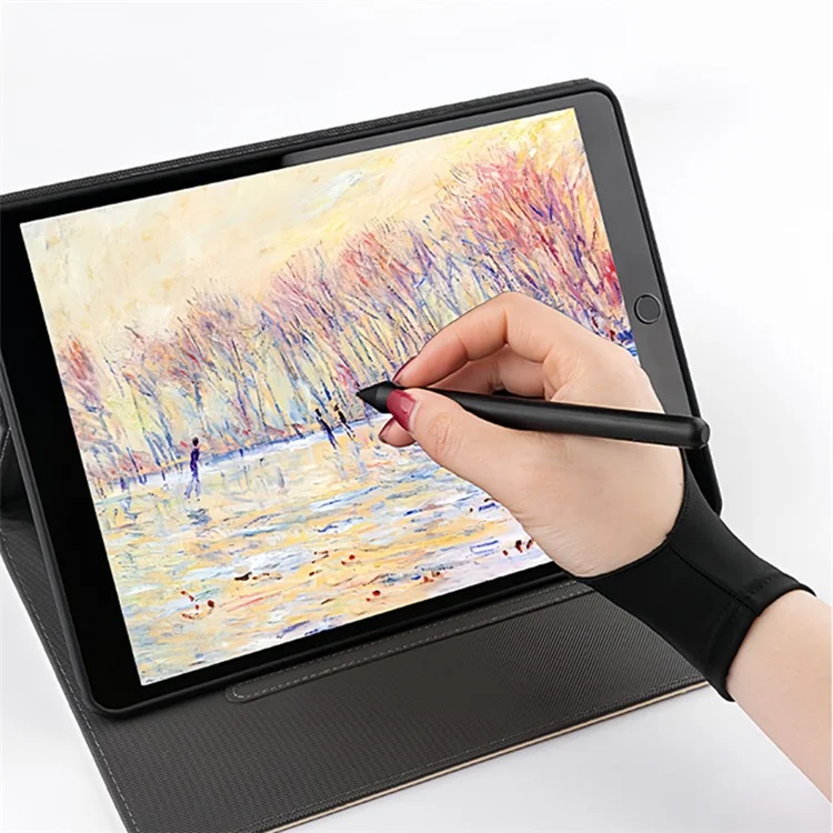 SCHHST 1Pc Anti-Smudge Drawing Glove Artists Thick Spandex Tablet Stylus Two Finger Breathable Sweat Resistant Glove - Black / S