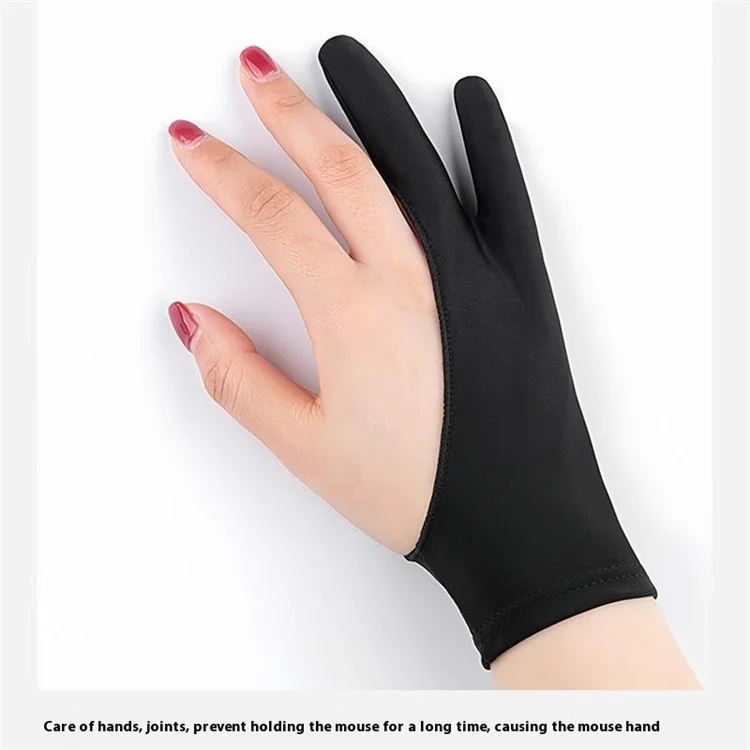 SCHHST 1Pc Anti-Smudge Drawing Glove Artists Thick Spandex Tablet Stylus Two Finger Breathable Sweat Resistant Glove - Black / S
