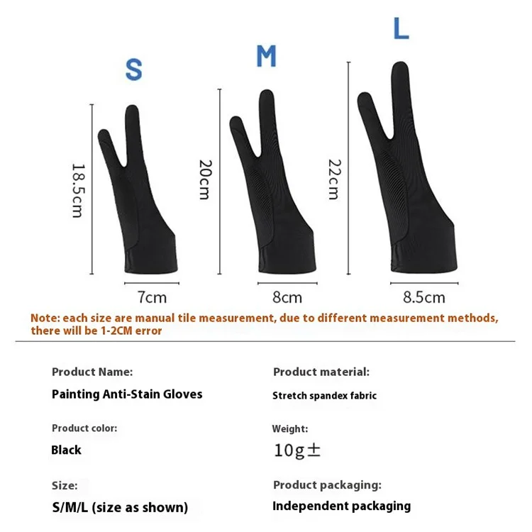 SCHHST 1Pc Anti-Smudge Drawing Glove Artists Thick Spandex Tablet Stylus Two Finger Breathable Sweat Resistant Glove - Black / S