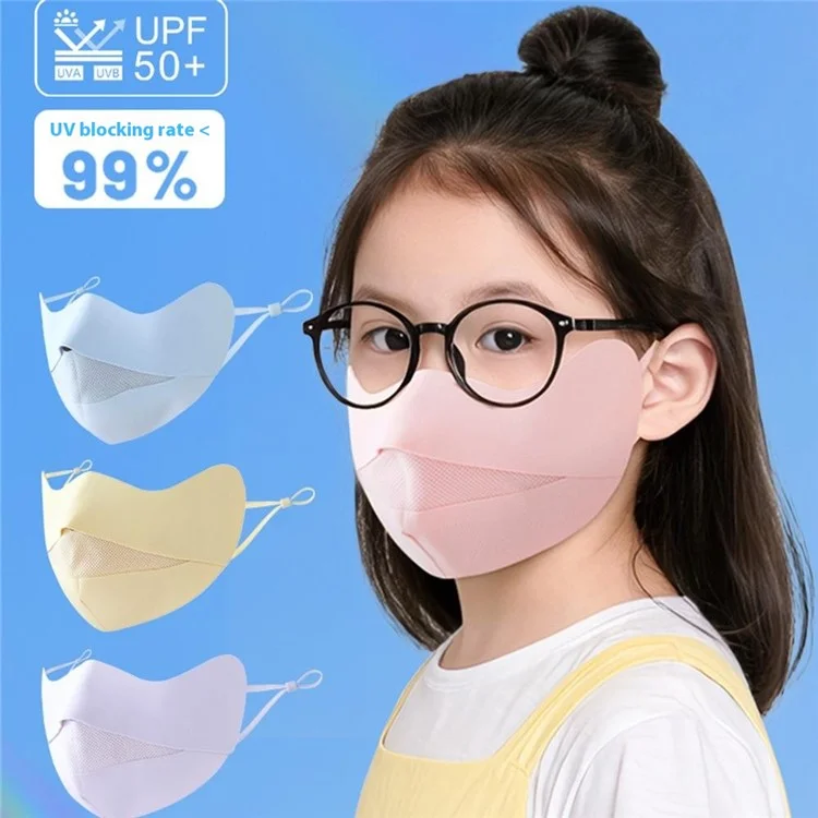 Summer Ice Silk Face Mask for Children Breathable Mesh UV Protection Kids Face Cover with Adjustable Ear Loops - Pink