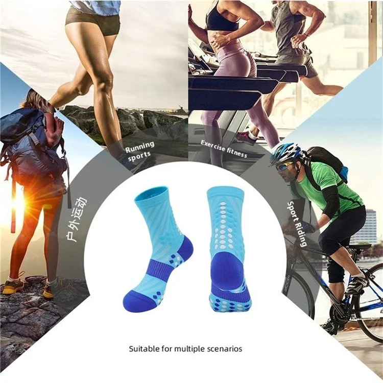 PORFIN Professional Sports Socks Sweat Wicking Mid Calf Socks for Running / Fitness / Basketball, Size M - Light Blue