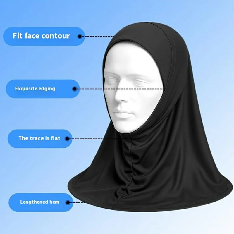 Muslim Head Scarf Sun Protection Middle Eastern Hijab Breathable Milk Silk Ethnic Turban Headwrap - Navy Blue
