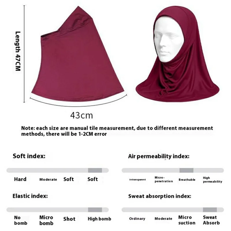 Muslim Head Scarf Sun Protection Middle Eastern Hijab Breathable Milk Silk Ethnic Turban Headwrap - Navy Blue