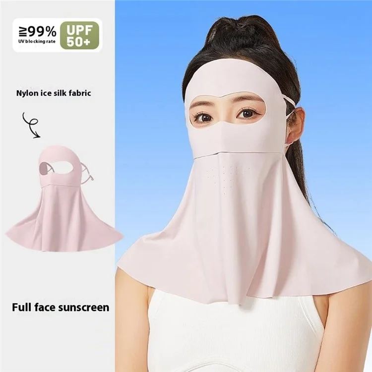 JLQLDB Masque Cagoule Intégral avec Protection Cou en Soie de Glace Anti-UV pour Moto - Rose
