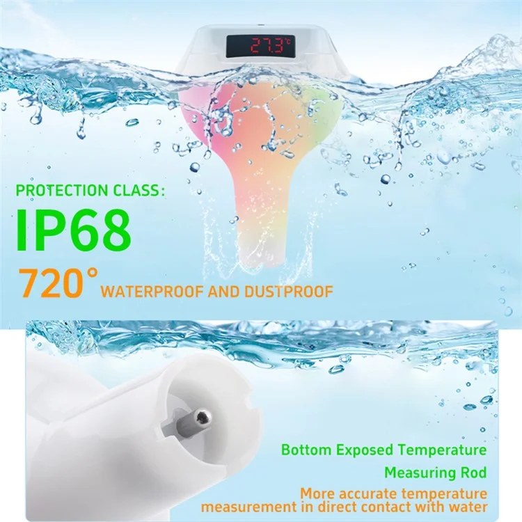 TS-PL01 Wireless Floating Pool Thermometer Solar Powered Digital Display Water Temperature Meter with RGB Light - White