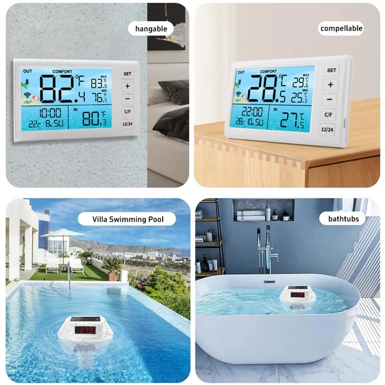 TS-PL01 Wireless Floating Pool Thermometer Solar Powered Digital Display Water Temperature Meter with RGB Light - White