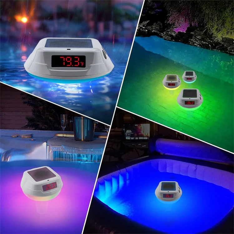 TS-PL01 Wireless Floating Pool Thermometer Solar Powered Digital Display Water Temperature Meter with RGB Light - White