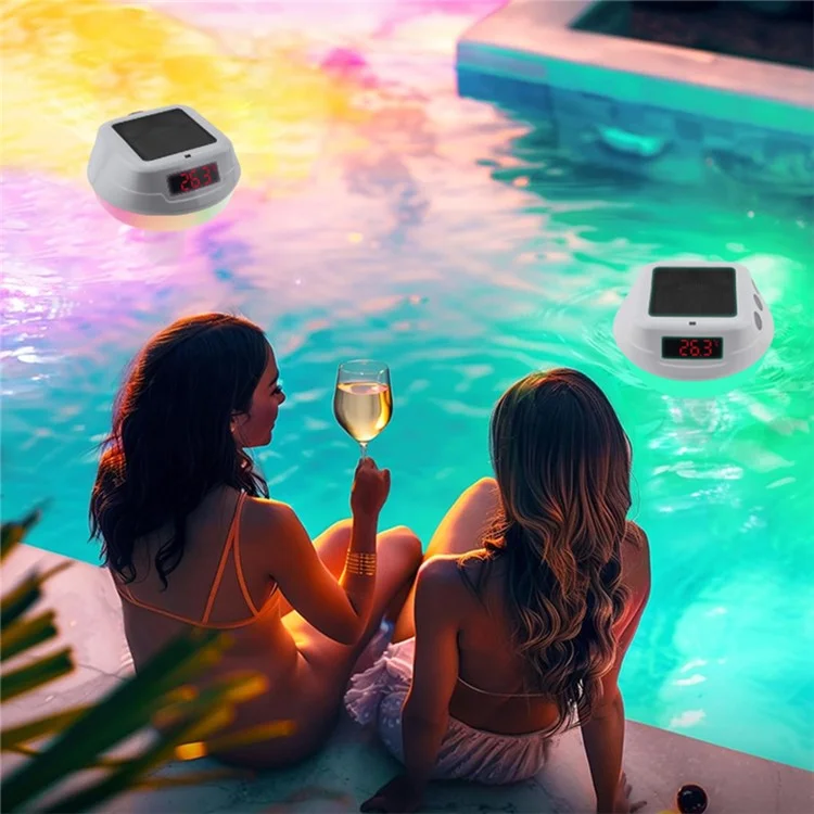 TS-PL01 Wireless Floating Pool Thermometer Solar Powered Digital Display Water Temperature Meter with RGB Light - White