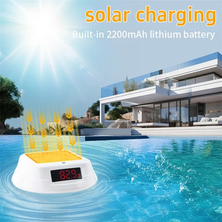 TS-PL01 Wireless Floating Pool Thermometer Solar Powered Digital Display Water Temperature Meter with RGB Light - White