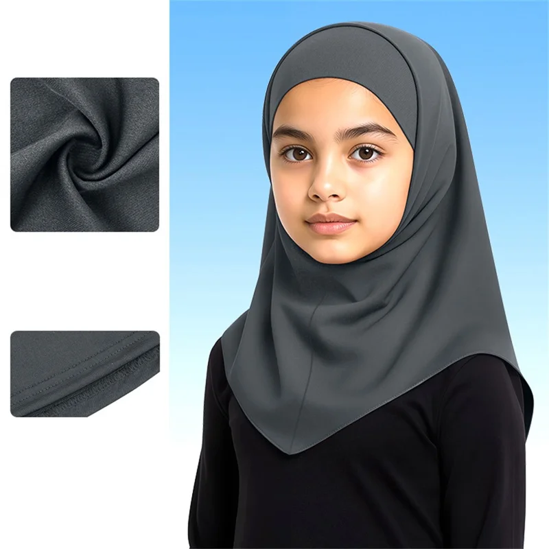 ETMSLTT Muslim Head Scarf for Children Sun Protection Milk Silk Middle Eastern Hijab Ethnic Turban Headwrap - Dark Grey