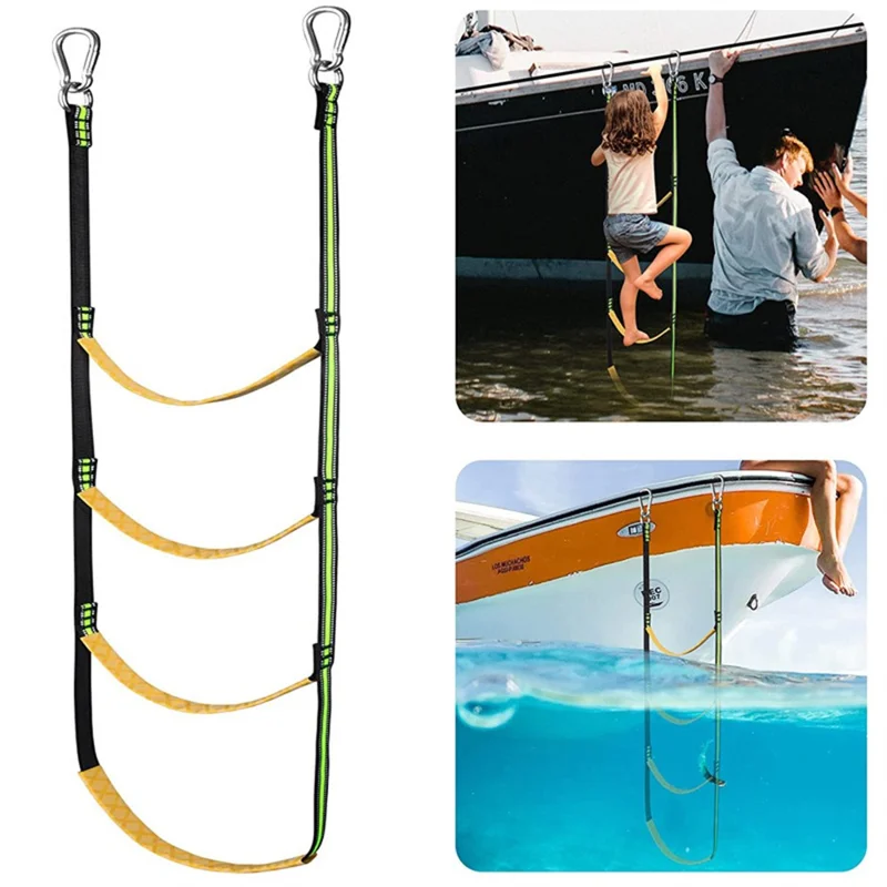 4 Steps Inflatable Boat Boarding Ladder Marine Rope with Hanging Hooks Climbing Aider for Kayak - Red