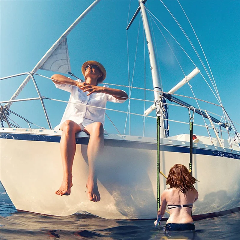 4 Steps Inflatable Boat Boarding Ladder Marine Rope with Hanging Hooks Climbing Aider for Kayak - Red