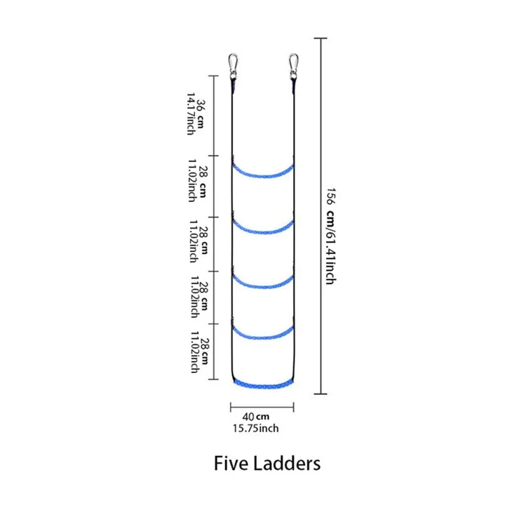 5 Steps Inflatable Boat Boarding Ladder Marine Rope with Hanging Hooks Climbing Aider for Kayak - Red