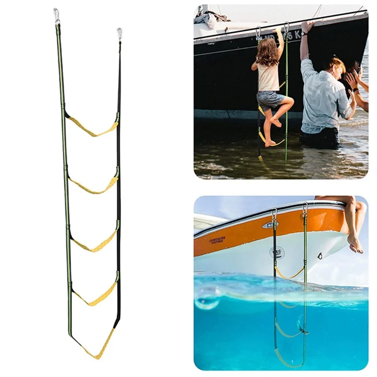 5 Steps Inflatable Boat Boarding Ladder Marine Rope with Hanging Hooks Climbing Aider for Kayak - Red
