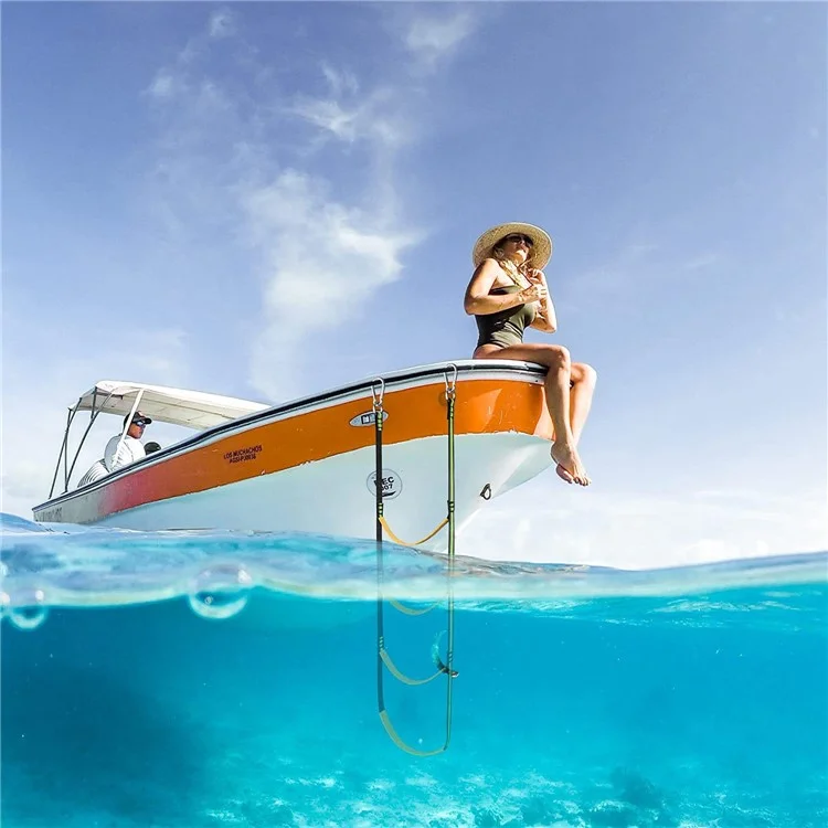 5 Steps Inflatable Boat Boarding Ladder Marine Rope with Hanging Hooks Climbing Aider for Kayak - Red