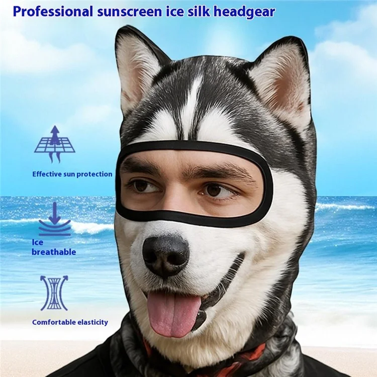 Masque Balaclava de Cyclisme Printemps-Été en Soie de Lait, Protection Solaire Intégrale, Imprimé Animal Amusant - DWLETT-004