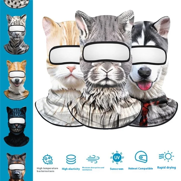 Masque Balaclava de Cyclisme Printemps-Été en Soie de Lait, Protection Solaire Intégrale, Imprimé Animal Amusant - DWLETT-004
