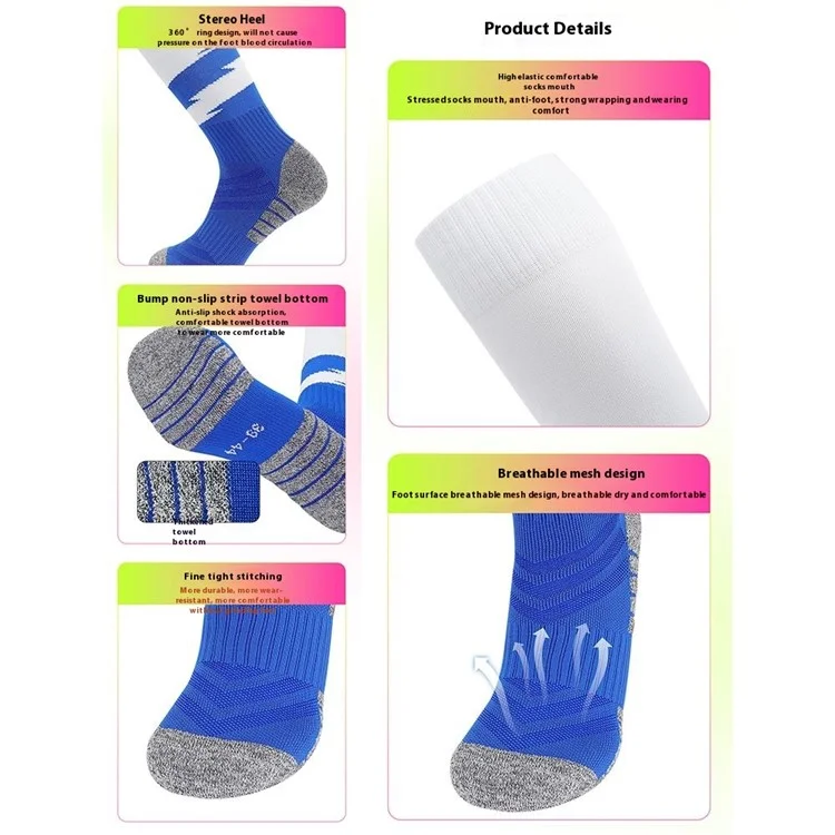 PORFIN 664 Meias Esportivas Profissionais de Verão, Antiderrapantes, Cano Longo, Respiráveis para Futebol, Tamanho P - Branco+Azul