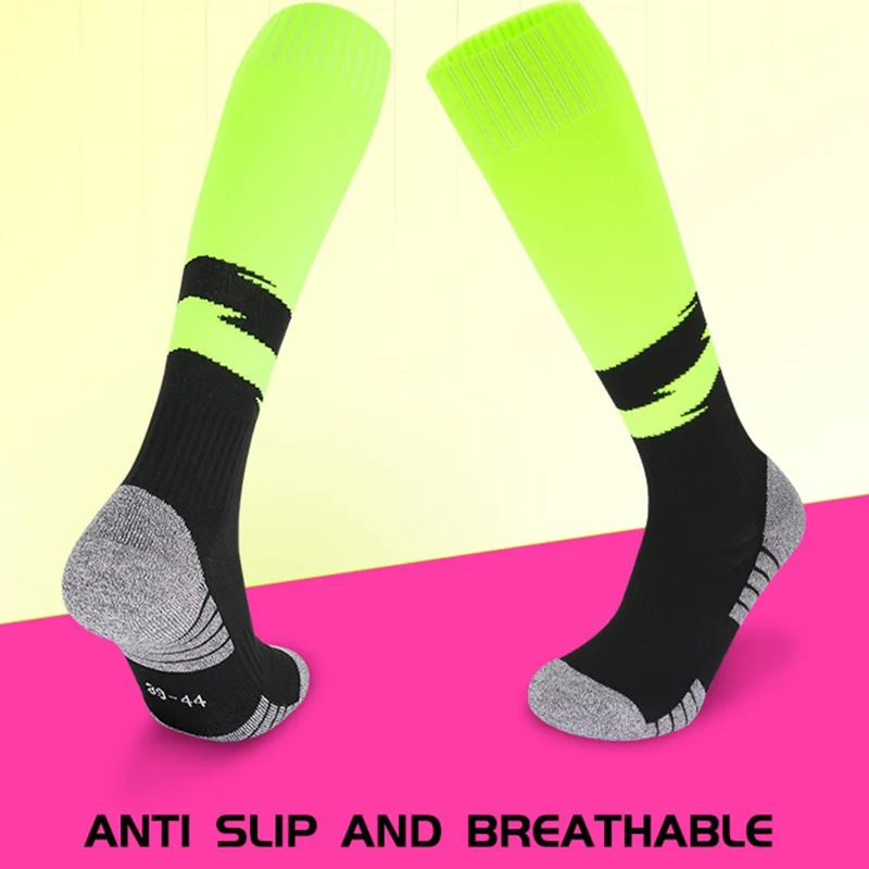 PORFIN 664 Summer Professional Sports Socks Non Slip Long Tube Breathable Soccer Socks, Size S - Fluorescent Green