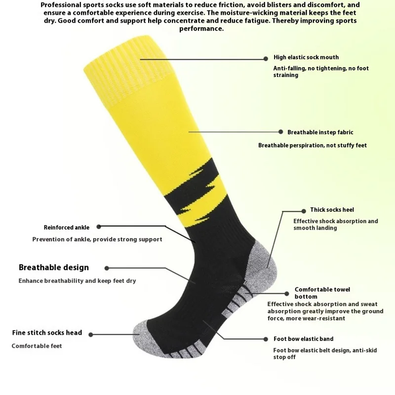 PORFIN 664 Summer Professional Sports Socks Non Slip Long Tube Breathable Soccer Socks, Size S - Fluorescent Green