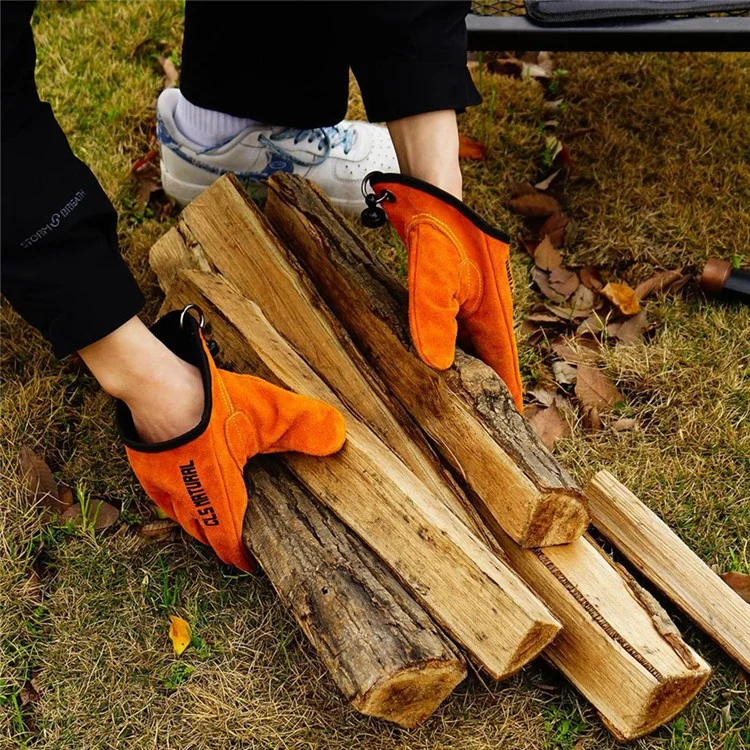 Luvas CLS para Churrasco em Couro Dividido - Luvas de Proteção para Camping e Grelhar, Isolantes de Calor e Anti-Queimadura