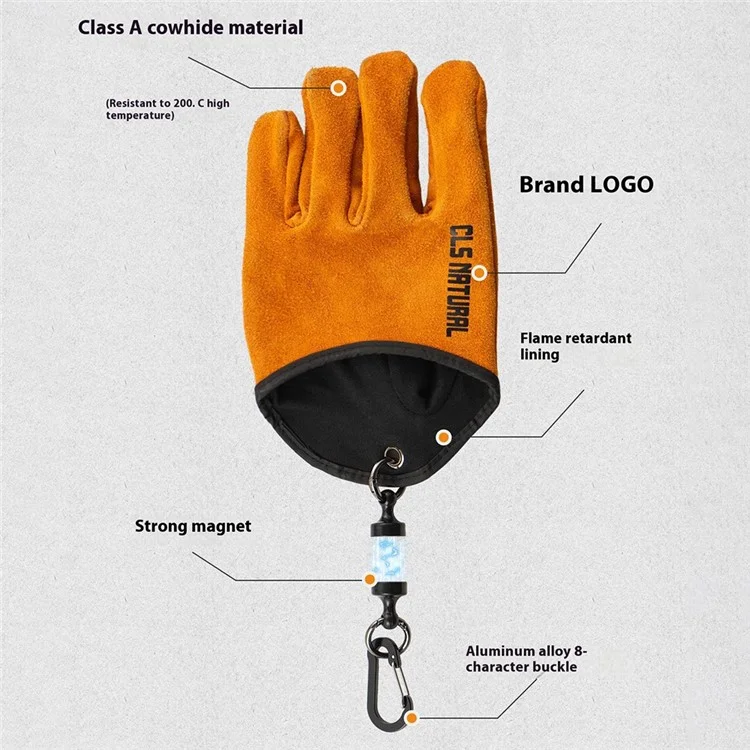 Luvas CLS para Churrasco em Couro Dividido - Luvas de Proteção para Camping e Grelhar, Isolantes de Calor e Anti-Queimadura