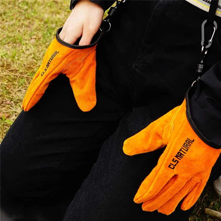 Luvas CLS para Churrasco em Couro Dividido - Luvas de Proteção para Camping e Grelhar, Isolantes de Calor e Anti-Queimadura