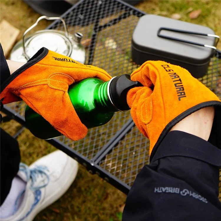 Luvas CLS para Churrasco em Couro Dividido - Luvas de Proteção para Camping e Grelhar, Isolantes de Calor e Anti-Queimadura